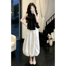 批发不规则黑色无袖<b class='q'>背心</b>套装连衣裙子女夏季2026新款独特漂亮花苞<b class='q'>长裙</b>