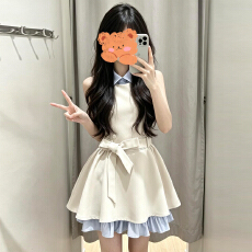 批发法式千金风翻领连衣裙子女<b class='q'>夏</b>季2026新款小个子收腰a字假两件短裙