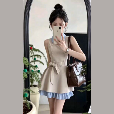 批发法式千金风翻领连衣裙子女<b class='q'>夏</b>季2026新款小个子收腰a字假两件短裙