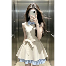 批发法式千金风翻领连衣裙子女<b class='q'>夏</b>季2026新款小个子收腰a字假两件短裙