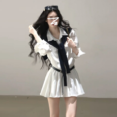 批发高知巨好看白色<b class='q'>衬衫</b><b class='q'>连衣裙</b>子女早秋2026新款小个子收腰显瘦a字裙