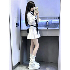 批发高知巨好看白色<b class='q'>衬衫</b><b class='q'>连衣裙</b>子女早秋2026新款小个子收腰显瘦a字裙