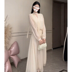批发2026新款设计感飘带衬衫连衣裙子女早秋御姐气质女神范两件套装裙