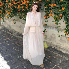 批发2026新款设计感飘带衬衫连衣裙子女早秋御姐气质女神范两件套装裙