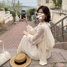 批发2026新款设计感飘带衬衫连衣裙子女早秋御姐气质女神范两件套装裙