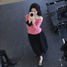 批发2026新款巨好看粉色<b class='q'>一字肩</b><b class='q'>连衣裙</b>子女早初秋季韩系穿搭一整套长裙