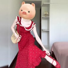 批发法式红色小飞袖波点<b class='q'>连衣裙</b>子女装夏季2026新款海边度假高级感长裙