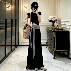 批发2026新款黑色T恤半身<b class='q'>连衣裙</b>子<b class='q'>女</b>夏季巨好看韩系穿搭一整套装长<b class='q'>裙</b>