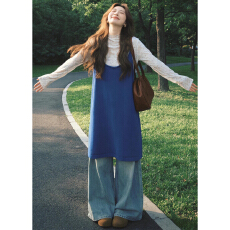批发巨好看韩系穿搭一整套蓝色吊带连衣裙子女2026新款叠穿中长裙<b class='q'>套装</b>