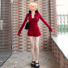 批发2026新款御姐风高级黑色v领<b class='q'>连衣裙</b>子女秋冬季修身包臀裙辣妹短裙