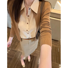 批发轻熟高知感长袖连衣裙子女2026秋季新款老钱风开衫衬衫半裙三件套