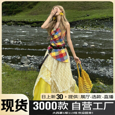 批发法式格纹抹胸套装<b class='q'>连衣裙</b>子女夏2025新款云南新疆草原旅游穿搭长裙