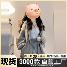 批发韩系穿搭休闲套装女春季2025新款灰色连帽卫衣外套a字短裙两件套