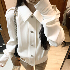 批发韩系穿搭白色立领外套女<b class='q'>春</b>秋季2025新款宽松显瘦休闲短款夹克上衣
