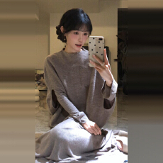 批发高级感御姐风驼色针织<b class='q'>连衣裙</b>子女秋冬季2025新款斗篷披肩套装长裙