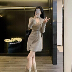批发冬季长袖针织内搭<b class='q'>连衣裙</b>子女早秋2025新款法式巨好看修身包臀短裙