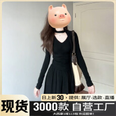 批发黑色长袖<b class='q'>连衣裙</b>子女装深秋初冬季2025新款韩系长裙入秋高级感穿搭