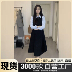 批发2025年春夏新款赫本风黑色背心<b class='q'>连衣裙</b>子<b class='q'>女</b>高级感衬衫内搭长裙套装