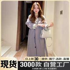 批发紫色中长款夹棉风衣外套女秋冬季2025新款韩系高级感正肩加厚大衣