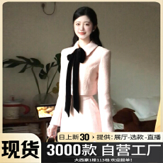 批发2025新款法式气质温柔风粉色西装套装<b class='q'>连衣裙</b>子女秋冬收腰显瘦长裙
