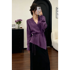 批发法式气质<b class='q'>紫色</b>针织套装<b class='q'>连衣裙</b>女秋冬新款巨好看穿搭一整套绝美长裙