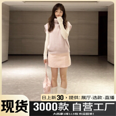 批发慵懒复古风<b class='q'>针织</b>连衣裙<b class='q'>套装</b>女秋冬季设计高级感内搭毛衣裙子三件套