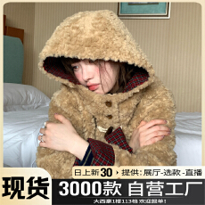 小个子牛角扣连帽羊羔毛绒外套女冬季2026新款流行爆款高级摇粒绒