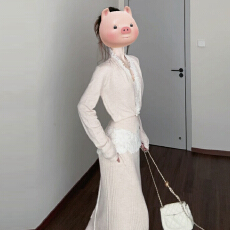 独特漂亮掐腰针织连衣裙子女2026新款秋冬内搭长裙套装高级感穿搭