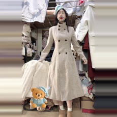 批发老钱风巨好看过膝毛呢外套女秋冬2026新款中长款收腰气质呢子大衣