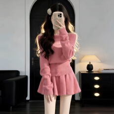 批发法式一字肩毛衣针织连衣裙子女秋冬季2026新款设计感韩系短裙<b class='q'>套装</b>