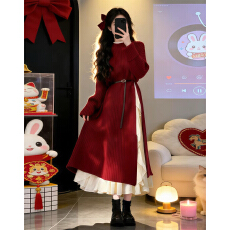 批发韩系独特漂亮巨好看冬装一整<b class='q'>套装</b>女2026新款红色针织毛衣连衣裙子