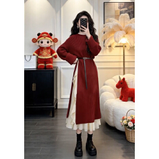 批发韩系独特漂亮巨好看冬装一整<b class='q'>套装</b>女2026新款红色针织毛衣连衣裙子