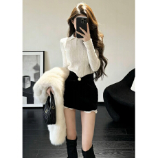 批发法式千金风套装连衣裙子女<b class='q'>秋</b>冬高级感白色polo领上衣半身裙两件套