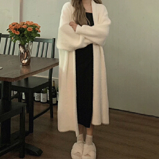 批发水<b class='q'>貂绒</b>中长款<b class='q'>外套</b>开衫上衣毛衣女2025新款秋冬季加厚针织衫慵懒风