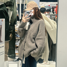 批发高领<b class='q'>毛衣</b><b class='q'>开衫</b>外套<b class='q'>女</b>秋冬季2025新款高级感日系慵懒风宽松针织上衣