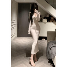 批发2026新款纯欲风长袖连衣裙子女春季性感辣妹内搭打底<b class='q'>修身</b>包臀长裙