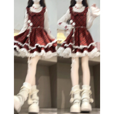 批发新年红色格纹背带连衣裙子女<b class='q'>秋</b>冬2026新款巨好看穿搭一整套装长裙