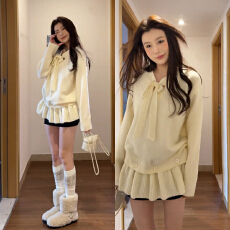 批发韩系巨好看穿搭一整套2026新款法式毛衣针织连衣裙女秋冬短裙套装