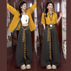 批发黄色衬衫女2026春秋设计感宽松休闲复古港风叠穿磨毛衬衣<b class='q'>开衫外套</b>