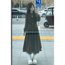 批发早春2026新款学院风假两件衬衫<b class='q'>连衣裙</b>子女秋<b class='q'>冬季</b>特别漂亮掐腰长裙