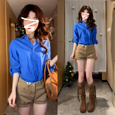 批发克莱因蓝色<b class='q'>衬衫</b>女早春季2025年新款韩系气质<b class='q'>衬衣</b>外套绝美长袖上衣