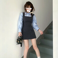 批发2025年早初秋装女款新款法式灰色背带<b class='q'>波点</b><b class='q'>连衣裙</b>小个子穿搭一整套