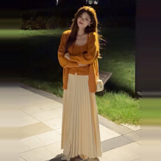 批发落日橘色毛衣女慵懒高级感2026新款韩系早春穿搭<b class='q'>针织</b>开衫外套<b class='q'>套装</b>