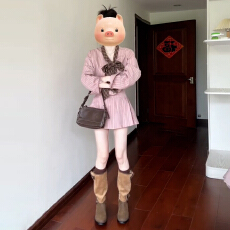 批发法式粉色<b class='q'>条纹</b>衬衫连衣裙子女秋冬季2025新款巨好看穿搭一整套<b class='q'>短裙</b>