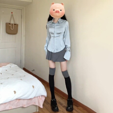 批发春日蓝色条纹女士衬衫上衣2026早春新款显瘦收腰内搭<b class='q'>长袖</b>衬衣爆款