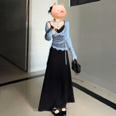 批发御姐风黑色<b class='q'>蕾丝</b>吊带连衣裙子女装2026春季新款韩系穿搭高级感长裙