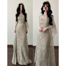 批发早春季温柔度假风吊带<b class='q'>连衣</b>裙子女夏2026新款穿搭网纱罩衫<b class='q'>长裙</b>套装