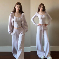 批发2026新款多巴胺粉紫色<b class='q'>卫衣</b>卫裤<b class='q'>套装</b><b class='q'>女</b>早春季小个子休闲运动三件套