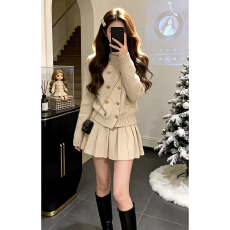 2026新款富家千金穿搭毛衣连衣裙子女秋冬季小格子香风套装高级感