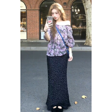 批发紫色碎花波点连衣裙子女春夏2026<b class='q'>新款</b>韩系巨好看穿搭一整套装<b class='q'>长裙</b>